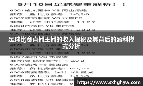 足球比赛直播主播的收入揭秘及其背后的盈利模式分析